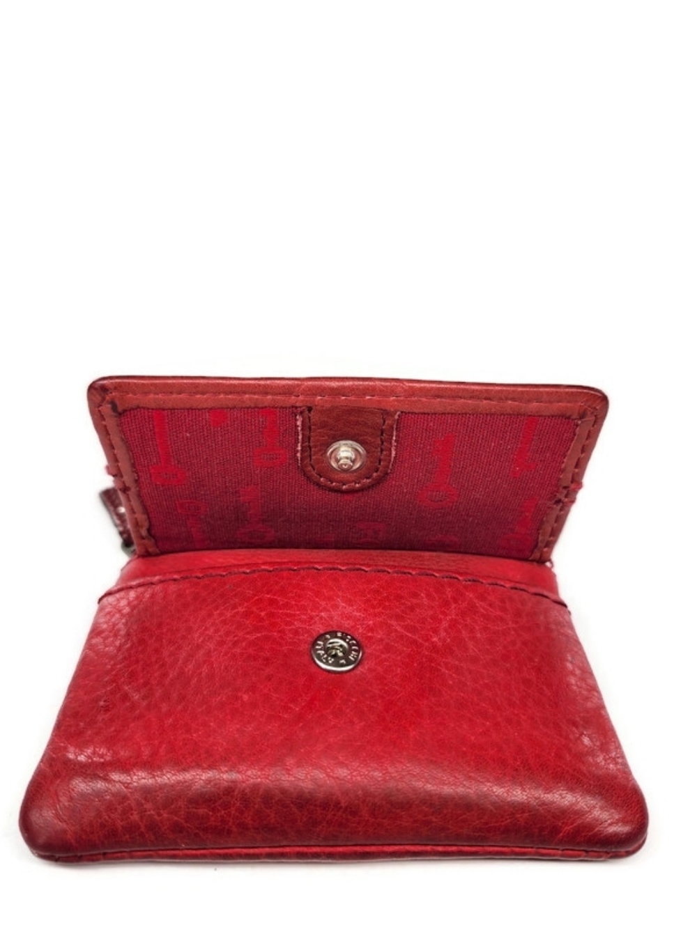 Fossil Emory Red Leather Zip Top Flap Snap Coin, Card & Key Chain Change Purse - Picture 3 of 11